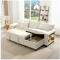STILVORA Ecksofa Klappsofa mit Schlaffunktion,L-förmiges umbaubares Sofa mit USB&Kissen, Freizeitsofa, 3-Sitzer-Umbausofa mit Seitenablagen und Stauraum beige