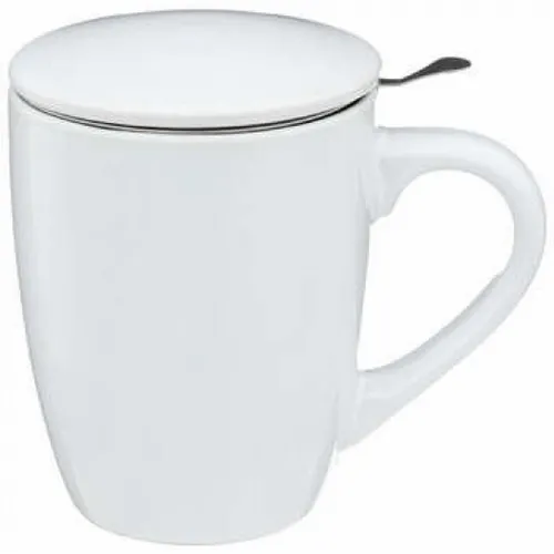 Teebecher Tisaniere Tee-Becher Aufgussgefäß Teetasse, mit Deckel & Sieb, weiß