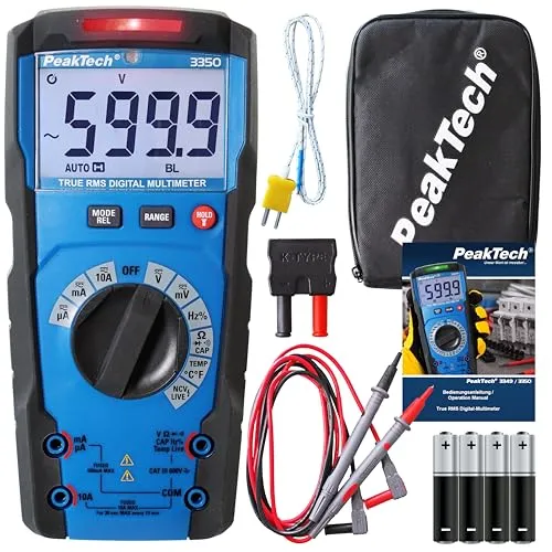 PeakTech P 3350 – True RMS Multimeter mit Digitalanzeige - Multimeter für Elektriker: Hochpräzise Messungen mit True RMS-Technologie, Auto-Range und 6000 Counts Anzeige für exakte Ergebnisse bei AC/DC bis 10A.