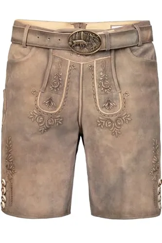 Edelnice Trachtenmode Kurze Wildbock Lederhose Lukas grau - Trachtenlederhose aus hochwertigem Wildbockleder, weich und langlebig. Ideal für Oktoberfest und Biergartenbesuche, mit praktischer Messertasche und rustikalen Details für einen authentischen Look.