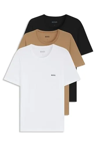BOSS Herren Classic T-Shirts 3er Pack - T-Shirts für Herren aus reiner Baumwolle mit geripptem Rundhalsausschnitt und Logo-Stickerei, ideal für einen lässigen Look und hohen Tragekomfort.