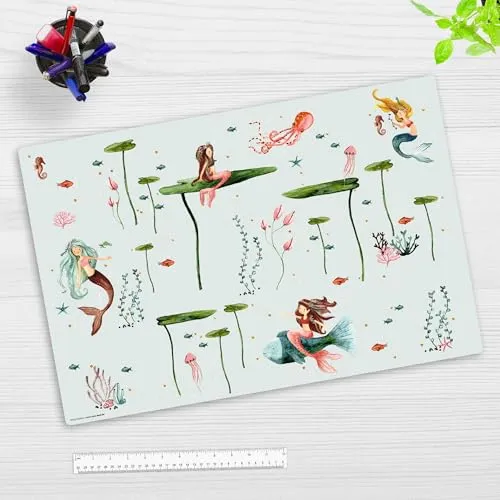 Cover-your-desk Schreibtischunterlage Meerjungfrau - 60 x 40 cm, hochwertiges Vinyl, robust und ideal für Kinder und Erwachsene im Home Office
