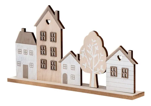Levandeo® Dekoobjekt, Deko Aufsteller Haus L30cm Natur Braun MDF Holz Häuser Tischdeko