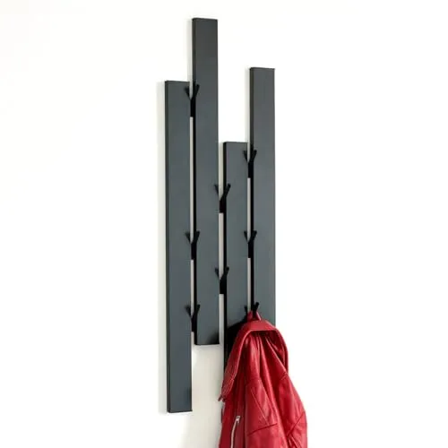 DanDiBo Garderobe Wand Schwarz Metall 96642 Wandgarderobe mit 8 Haken Schmal Flurgarderobe Modern Hakenleiste Garderobenhaken