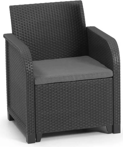 Gartenstuhl Allibert by KETER San Remo - Gartenstuhl aus synthetischem Rattan in Dunkelgrau, modernes ergonomisches Design mit Armlehnen und ideal für stilvolle Außenbereiche.