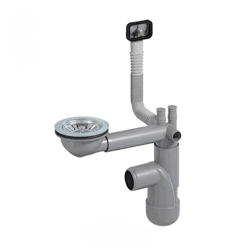 LAXARA Teleskop Siphon für platzsparende Küchenspülen - 1 Becken Überlauf-Eckig