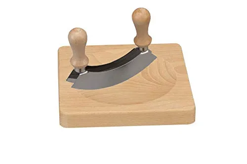 Kräuterbrett mit Wiegemesser, Buchenholz Wiegebrett mit Doppelklingen Wiegemesser 20 x 20 x 2,5 cm (LxBxH)