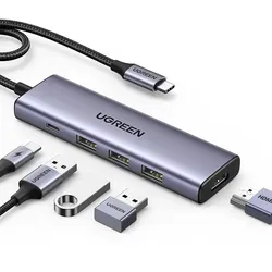 Ugreen HUB CM511 5in1 USB-C Hub - Weiteres Notebook-Zubehör mit 5 Ports: USB-C PD, HDMI und 3x USB-A 3.0 für vielseitige Anschlussmöglichkeiten und effizientes Arbeiten unterwegs.