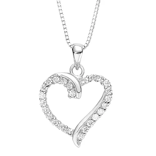 Amor Kette mit Anhänger 925 Sterling Silber - Ketten für Damen, elegante 45 cm lange Veneziakette mit funkelndem Herzanhänger aus Zirkonia, rhodiniert für langanhaltenden Glanz und Hautverträglichkeit, kommt in einer Geschenkbox.