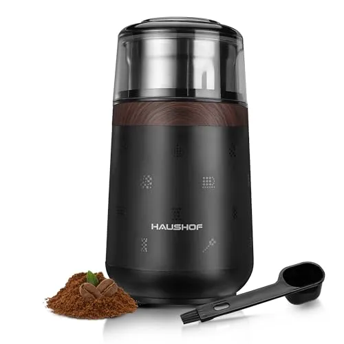 HAUSHOF Kaffeemühle Elektrisch 75g, Kaffeebohnenmühle 150W für Bohnen und Gewürze, multifunktionale Gewürzmühle für Kaffeebohne, Nüsse, Kräuter