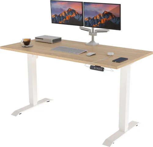 POKAR Höhenverstellbarer Schreibtisch Höhenverstellbar Elektrisch Bürotisch mit Tischplatte, Größe:160x80, Farbe:Weiß + Eichen Sonoma