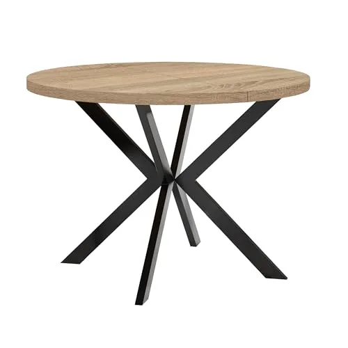 Dekori Möbel Runder Ausziehbarer Tisch ENDO für Esszimmer - Esszimmertisch im Loft-Stil, ausziehbar von 90 bis 220 cm, mit robusten Metallbeinen und schützender PVC-Kante für langlebige Nutzung.