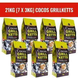 Magna Holzkohle Lüneburg Set Kokoskohle 7x 3 KG - Brennstoffe: Umweltfreundliche Kokosbriketts mit langer Brenndauer für extra heiße Glut – ideal für den perfekten Grillabend!