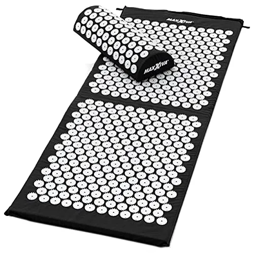 MAXXIVA® Akupressur-Set Matte 130 x 50 cm mit Kissen Yantramatte Fakirmatte stimuliert die Durchblutung löst Verspannungen Farbe wählbar (Schwarz)