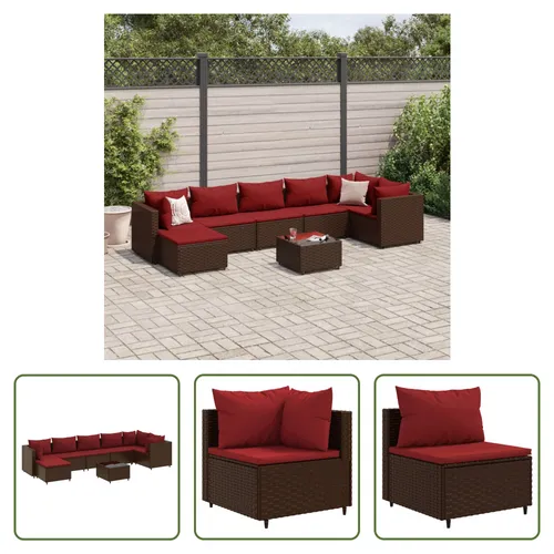The Living Store 8-tlg. Garten-Lounge-Set mit Kissen Braun Poly Rattan