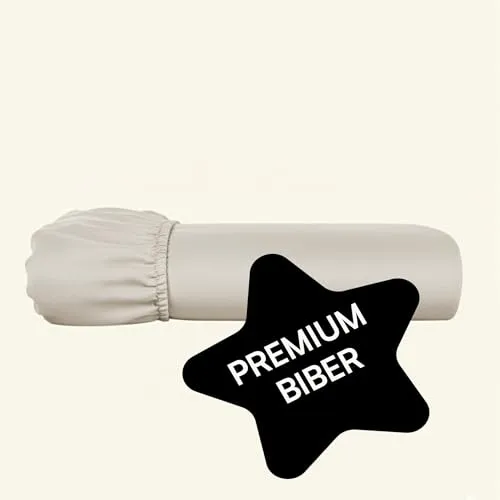 Amqua Biber Spannbettlaken 160x200 Beige – Flanell Spannbetttuch aus 100% Baumwolle, atmungsaktiv, temperaturausgleichend, pflegeleicht, farbecht, kuschelig weich, ideal als Winterbettlaken