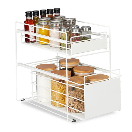 Schubladenregal Schubladenorganizer - Praktisches Küchenregal mit 2 Regalfächern und Anti-Rutsch-Funktion, ideal zur optimalen Aufbewahrung und Organisation in Ihrer Küche.