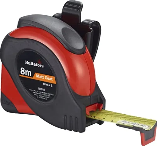 Maßband 8m aus Stahl mit Gürtelclip - Robustes und ergonomisches Maßband für präzise Messungen, mit stoßfestem Gehäuse und praktischem Schnellverschluss-Gürtelhalter für einhändige Bedienung.