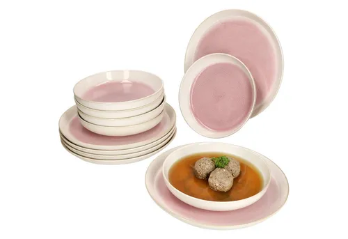 MamboCat Tafelservice 12tlg Reactive Glaze Paris für 6 Personen - Elegantes 12-teiliges Tafelservice aus Steingut in trendigem Pink, ideal für stilvolle Dinnerpartys und besondere Anlässe.