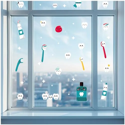 Yabaduu Fensterbilder 3x DIN A4 Bögen Fensterfolie Sticker für Kinder Badezimmer Kinderzimmer Wohnzimmer Aufkleber Fensteraufkleber wasserfest Y076 (11 Zähne)