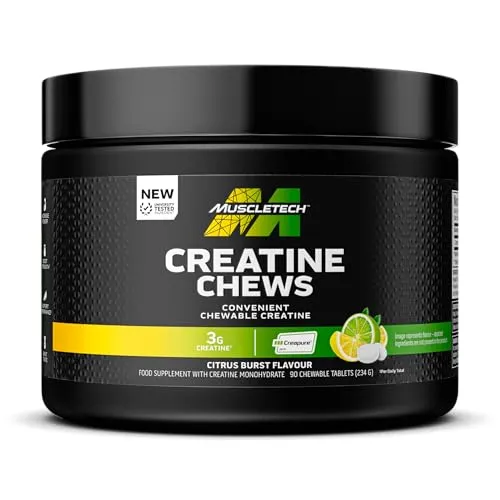 MuscleTech Kreatin-Kautabletten – Geschmack Citrus Burst – 90 Stück – 30-Tage-Vorrat. Praktische Kreatintabletten. Nahrungsergänzungsmittel mit Kreatin nach dem Training für Frauen und Männer.
