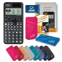 Casio FX-991 DE CW Taschenrechner mit Tasche pink, Folie, Fachbuch & Zirkel Set