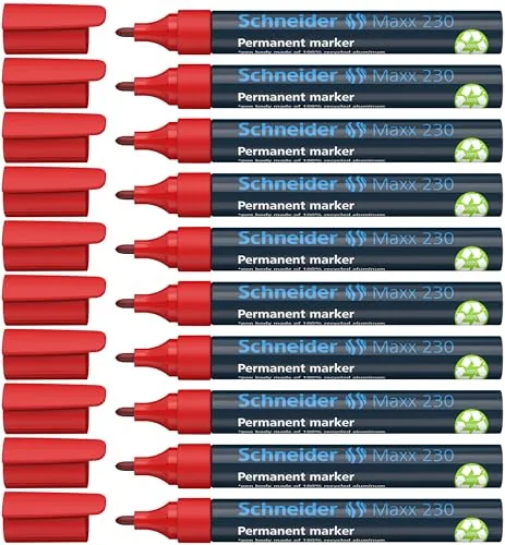 Schneider Maxx 230 Permanent-Marker mit Rundspitze (nachfüllbar, Cap-Off-Ink, Aluminiumschaft, 1 - 3 mm) 10er Packung rot