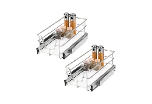 bremermann Teleskopauszug 2er Set - 40 cm aus Metall (Chrom) - Teleskopauszüge für Küchenschränke, ideal für einfachen Zugriff und Sicht auf alle Gegenstände mit Teleskop-Vollauszug und herausnehmbarem Einlegeboden.