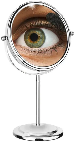 Wenko Kosmetikspiegel 8204500, Ø 15 cm, 7-fach Vergrößerung - Eleganter Kosmetikspiegel mit 7-facher Vergrößerung, ideal für präzise Make-up-Anwendungen. Mit verchromtem Metallstandfuß, stufenlos schwenkbar und drehbar für optimale Nutzung.