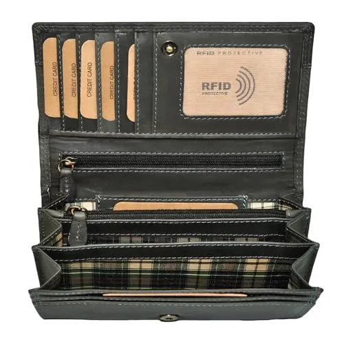 Benthill Geldbörse Damen Leder - Hochwertige Echt-Leder Geldbörse mit RFID Schutz - Damen-Geldbörsen aus robustem und weichem Echt-Leder im Vintage-Look, mit RFID-Schutz gegen Datenraub und viel Stauraum für Karten und Geldscheine. Ideal als Geschenk!