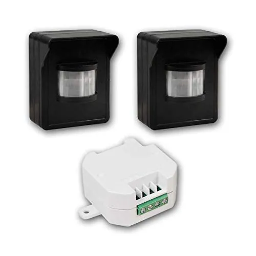 Set Funk-Bewegungsmelder IP44 Comfort, 2x PIR-Bewegungsmelder & 1x Empfänger - Einfach drahtlos installieren ohne Bohren! Mit 2 PIR-Bewegungsmeldern für bis zu 30 Meter Reichweite und einem praktischen kabellosen Empfänger. Ideal für flexible Lichtsteuerung in jedem Raum, auch in feuchten Bereichen.