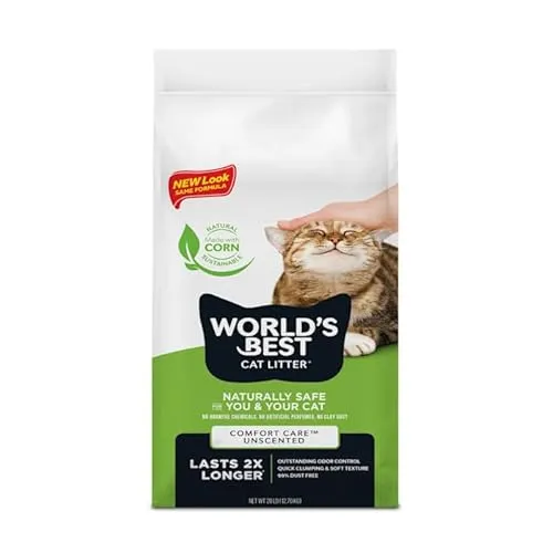 WORLD'S BEST CAT LITTER Comfort Care Unparfümiert, 28 Pfund – Natürliche Inhaltsstoffe, schnelle Klumpenbildung, spülbar, 99 % staubfrei – langanhaltende Geruchskontrolle & einfaches Schaufeln