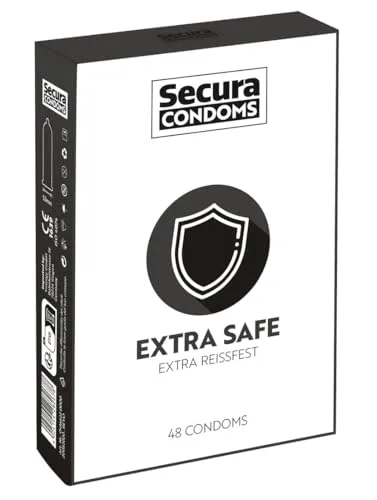 Secura Extra Safe 48er Kondome - 48 extra dicke Präservative für langanhaltenden und sicheren Sex, zur Verhütung ohne Hormone für Männer, dicke Wandstärke