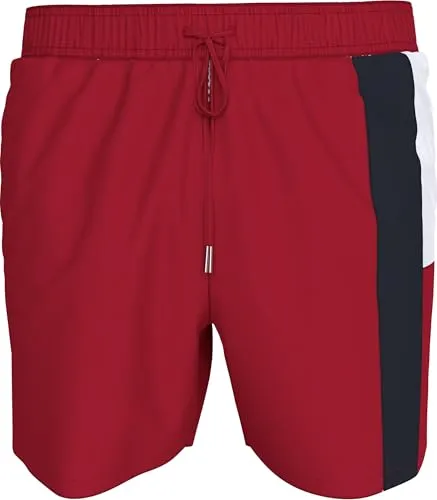 Tommy Hilfiger Herren Badeshorts Medium Drawstring mit Tunnelzug, Mehrfarbig (Medium Red), S