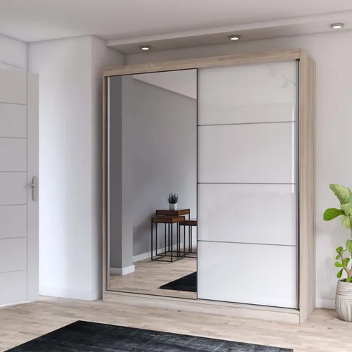 Schwebetürenschrank Multi 35 mit Spiegel 183 cm Sonoma/Weiß