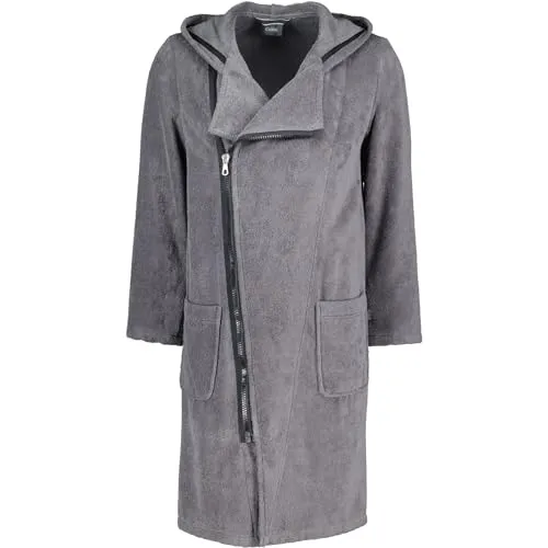 Cawö Home Herren Bademantel mit Kapuze New Zipper 6516 anthrazit-schwarz - 774 XL - Bademantel für Herren mit modernem diagonalen Reißverschluss-Design, pflegeleicht und aus 100% Baumwolle, Made in Germany.