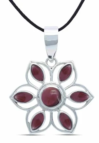 mantraroma Kettenanhänger 925 Silber Granat roter Stein Edelstein Kettenanhänger Damen Sterling Silber Halskette Anhänger Geschenk (MAH-153-02)