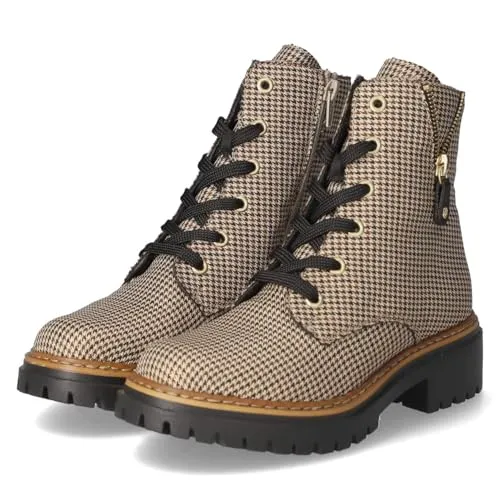 Rieker Schnür-, Zug- und Schnallenstiefel in Beige, Gr. 36 - Damen Wanderschuhe in Beige mit modernem Karomuster, warmem Fleecefutter und praktischen Reißverschluss für einfachen Einstieg – ideal für kühle Tage.