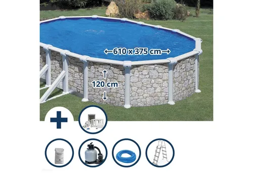 Gre Ovalpool Stahlwandpool Set 610 x 375 cm in grau von Gre