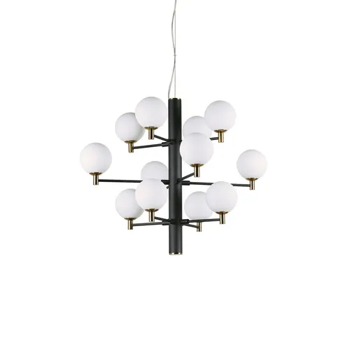 COPERNICO SP12 - Elegante schwarze Aufhängung von Ideal Lux - Moderne Lampe mit stilvollem Metallrahmen und edlen Messingdetails. Ideal für ein zeitgemäßes Wohnambiente, höhenverstellbar von 84 bis 172,5 cm.