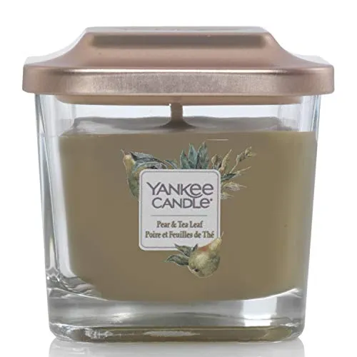 Yankee Candle Elevation Kollektion mit Plattformdeckel Kleine 1-Docht-Quadratkerze, Pear & Tea Leaf