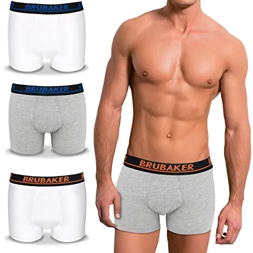 BRUBAKER Herren Retro Boxershorts - 4er Pack Retroshorts - Hipster Boxer Unterhose mit Bund Bequem & Atmungsaktiv ohne Eingriff - Männer Unterwäsche aus Baumwolle - Grau & Weiß Größe M