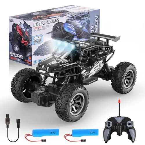 Weinsamkeit 1:20 Ferngesteuertes Auto, Offroad für Junge Draußen mit 2-Akku, 2,4 GHz RC 20 km/h All Terrains Offroad Elektro Fahrzeug mit LED-Scheinwerfer, für Kinder und Erwachsene (Schwarz)