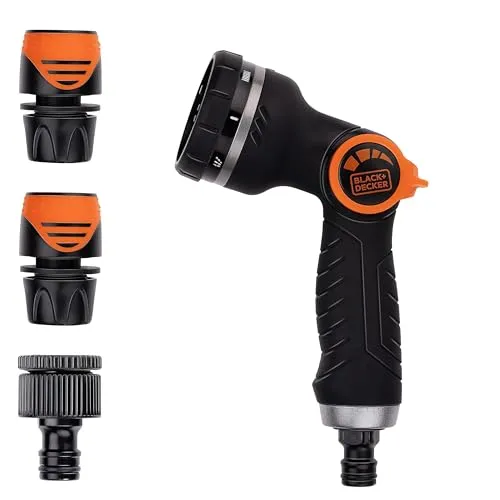 BLACK+DECKER Gartenspritze - Einstellbarer Wasserdurchfluss mit 3 Kupplungen - Bewässerungssysteme mit vielseitiger Gartenspritze: Robuster Kunststoff und 3 Sprühmodi für optimale Bewässerung und Reinigung.