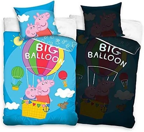 Carbotex Peppa Pig Bettwäsche 135x200 cm Glow in the Dark - Bettwäsche-Set mit Peppa Pig Motiv, 135x200 cm und 80x80 cm, aus 100% Baumwolle. Waschbar bei 60 °C und mit Reißverschluss. Ideal für ein fröhliches Kinderzimmer und einen angenehmen Schlaf.