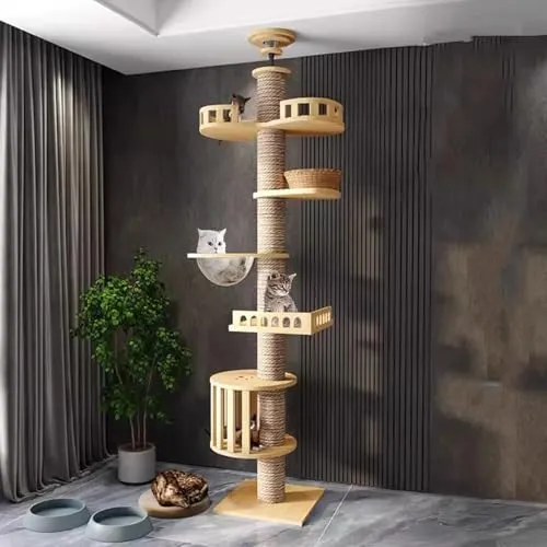 Kratzbaum deckenspanner,Kratzbau hoch,Kratzbaum, Raumkapsel,Katzenhängematte, Vollständig mit Sisalseil umwickelt,Raumkapsel,Katzenkäfig (240~280CM T03) deckenhoch,Mehreren Etagen