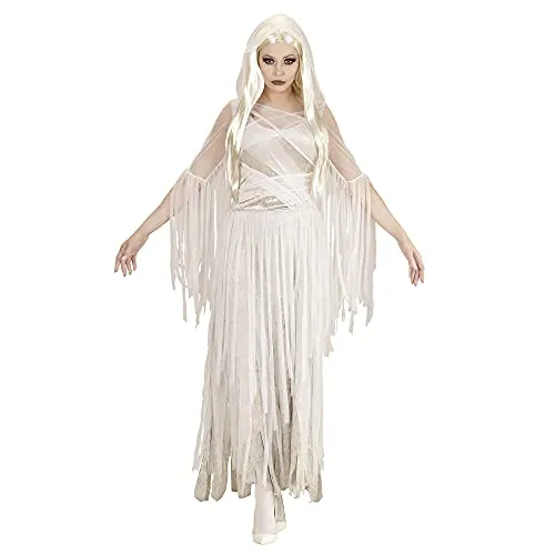 Ghostly Spirit Kleid XL - Furchteinflößendes Geisterkostüm für Halloween - Damenkostüm in Größe XL, bodenlanges, graues Kleid mit Fransen, ideal für gruselige Halloween-Partys. Verwandeln Sie sich in einen schaurigen Geist!