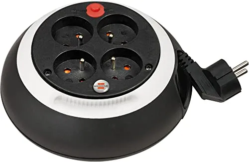 Brennenstuhl Comfort Line 4-fach Kabeltrommel/Mini-Kabeltrommel (Drallverlängerung für Haushalt, 3m Kabel, Made in Germany) schwarz/weiß