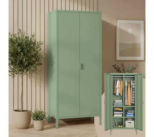 skølm Kleiderschrank Ituri aus Metall (Mintgrün) Metallschrank mit 6 Fächern & 2 Kleiderstangen, 170x80x45 cm