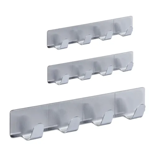 Hakenleiste selbstklebend Klebehakenleiste Wandhaken Edelstahl 4 Haken silber